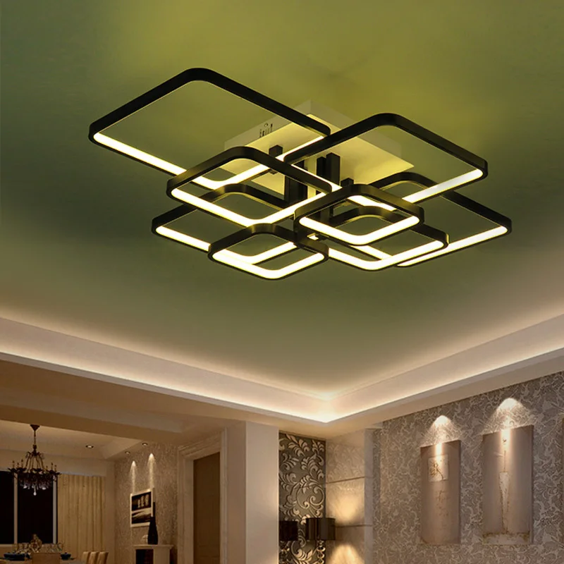 

Modern Chandelier LED Lights Fixtures For Living Room Black Home Bedroom Lamps With Remote Control Restoration Decor Lustre