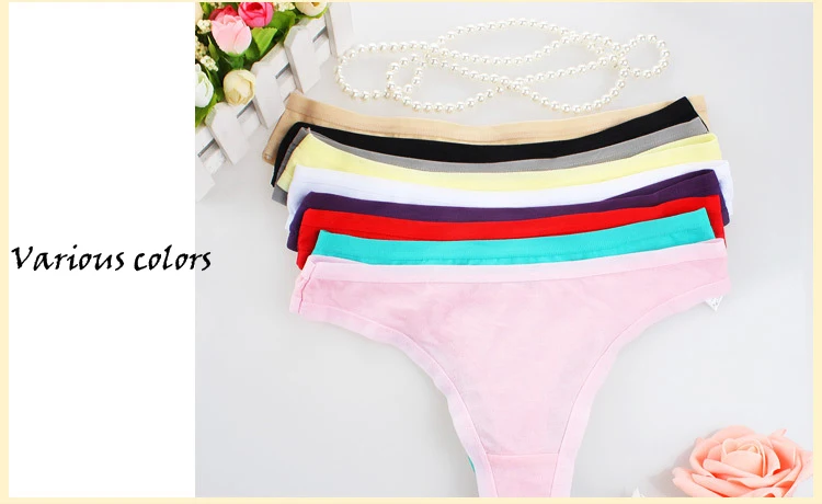 Plus Size Women Cotton Sexy G String Fashion Solid Panties Women's Thongs Briefs Low Waist Underwear (24)