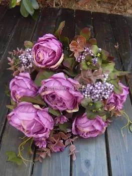 

SPR Bride holding flowers14 Happy Roses Wedding artificial flowers Bouquet 4 Colors Available silk flower table flower