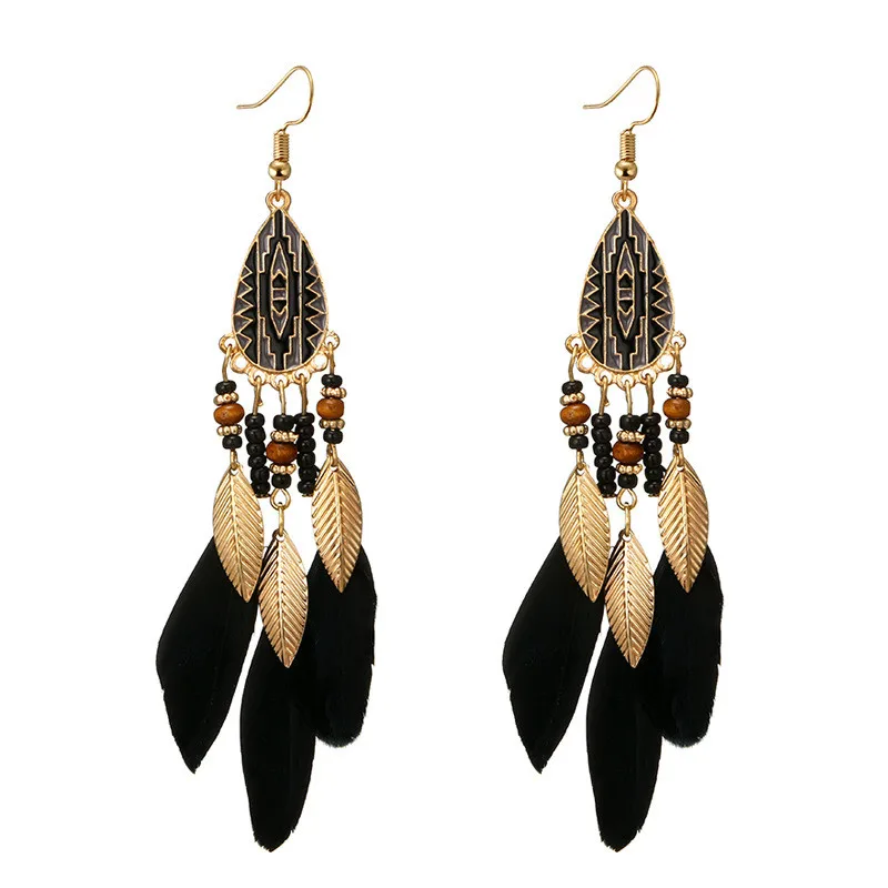 Fashion Long Real Feather Earrings Unique Colorful Feather Earrings for Women Earring Wholesale Jewelry ETD43 (5)