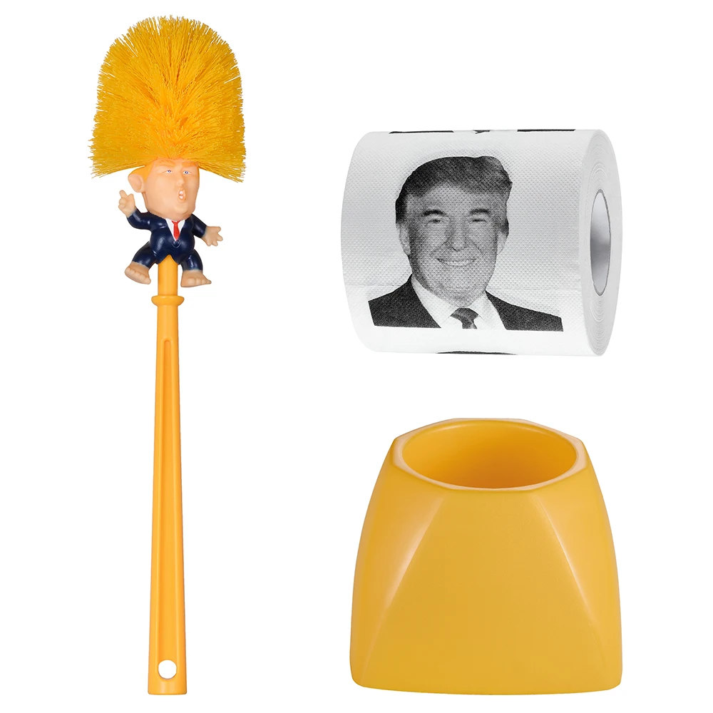 В наличии Дональд Трамп туалетная щетка Оригинал Трамп туалетная щетка чаша держатель набор с тканями