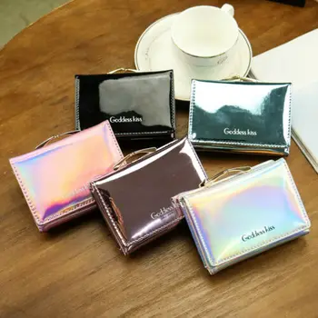 

Women Short Small Coin Purse Wallet Ladies Leather Folding Card Card Holder Mini Wallet Laser Smart Mini Slim Card Wallet