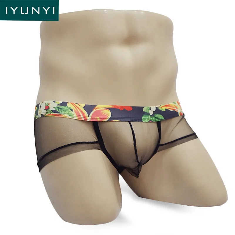 

IYUNYI Men Underwear Briefs Low Rise U Bugle Lingerie Briefs Sexy Transparent Male Mesh Breathable Underpants Panties Shorts