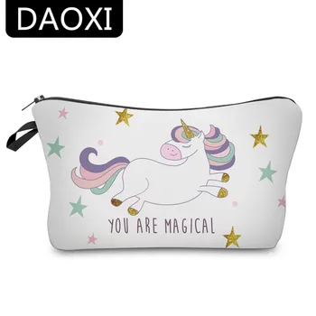 

DAOXI Girls Polyester Makeup Bags 3D Printing Unicorn with Star Fashion Orgnizer Necessary