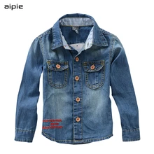 Aipie/Коллекция 2025 года, детские джинсовые рубашки для мальчиков рубашки с длинными рукавами в европейском и американском стиле с надписями, одежда для детей возрастом от 2 до 9 лет