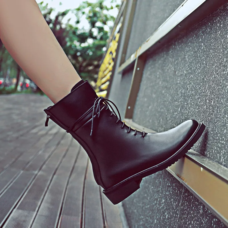 ASUMER/ г. Новые ботинки женские черные ботинки на шнуровке на среднем каблуке Классические ботинки до середины икры с перекрестной шнуровкой женские вечерние туфли большой размер 34-42