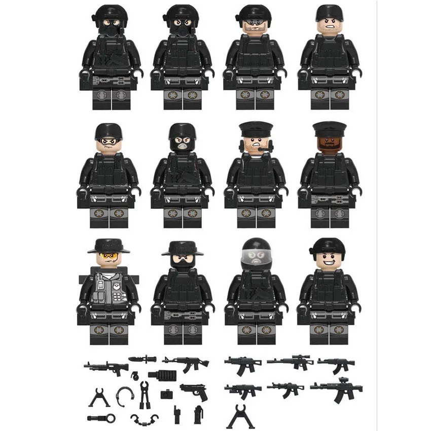 

12pcs/set Figures Military SWAT Teams Mini Toy City Police Weapon Model Building Blocks kits Brick Toys for Children