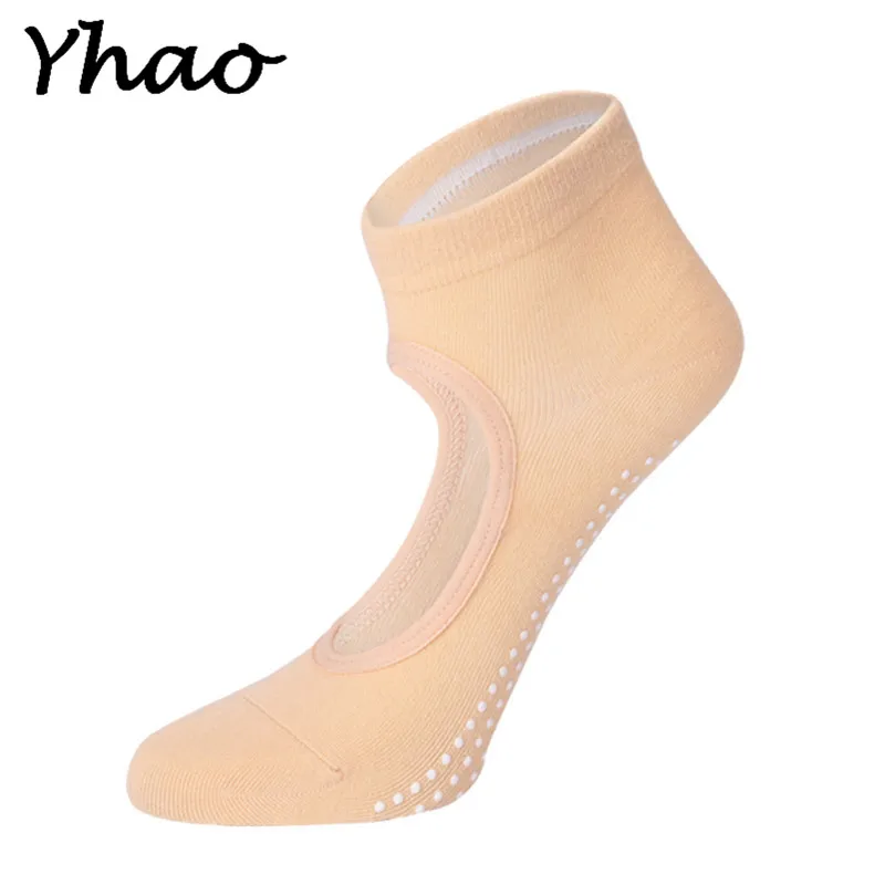 Yhao/Хлопковые носки-лодочки с открытой спиной для йоги; нескользящие Дышащие носки для пилатеса; женские носки для занятий фитнесом