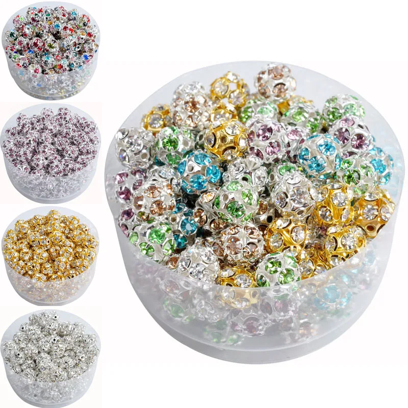 About 6/8/10MM Round Mix Color Metal Rhinestone Bead For ...
