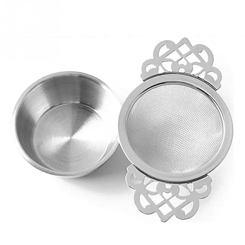 

Traditional Stainless Steel Tea Strainer with Drip Bowl Easy Clean Tea Infuser Leaf Double Ear Hanging Herbal Spice Filter #2