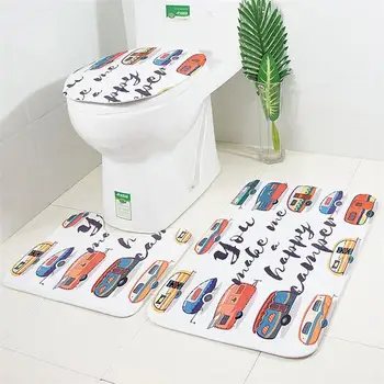 

Three Pieces Toilet Rug Bathroom Pedestal Mat Kit Comfortable Skidproof Water-absorbing Toilet Lid Cover Bath Mat Contour Rug