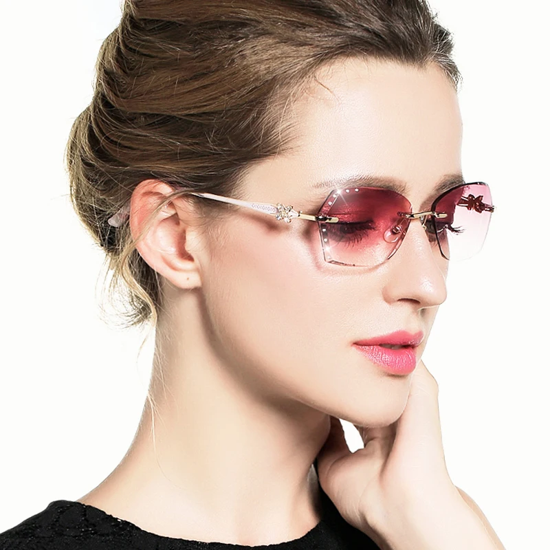 Braun Titan Damen Strass Objektiv Für brown Cubojue Lila grau Frau Randlose Sonnenbrille Gradienten Diamant Trimmen Frauen Rot PdYxqH