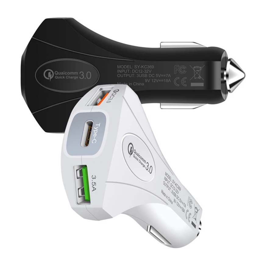 07QC3.0 Fast Charge Car Charger 3 Port Type-C QC3.0 3.5A Port Car Mobile Phone Adapter