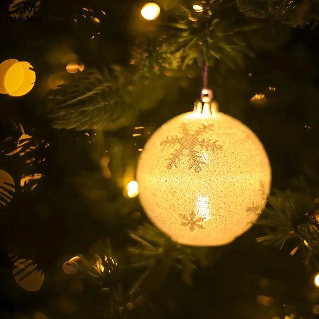 Светильник украшение Рождественская елка украшение печать батарея дома с белым шаром висячая Кнопка Рождество - Цвет: 1