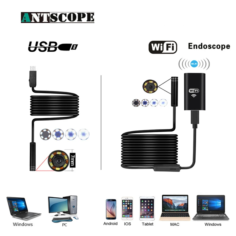 

Antscope Wifi 8mm Endoscope 2/5/7/10M Waterproof HardTube Android 720P iOS Iphone 7mmSoftwire USB Camera Inspection Endoscopio19