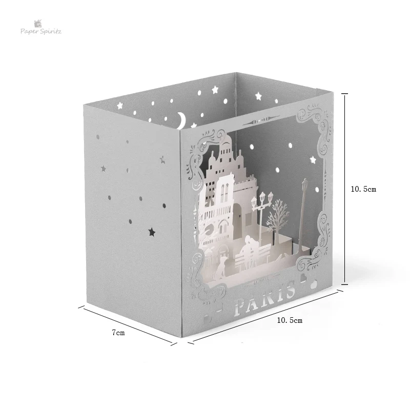 

PAPER SPIRITZ Paris Box laser cut 3D paper pop up card with blank envelope invitations greeting cards valentin gift invitation