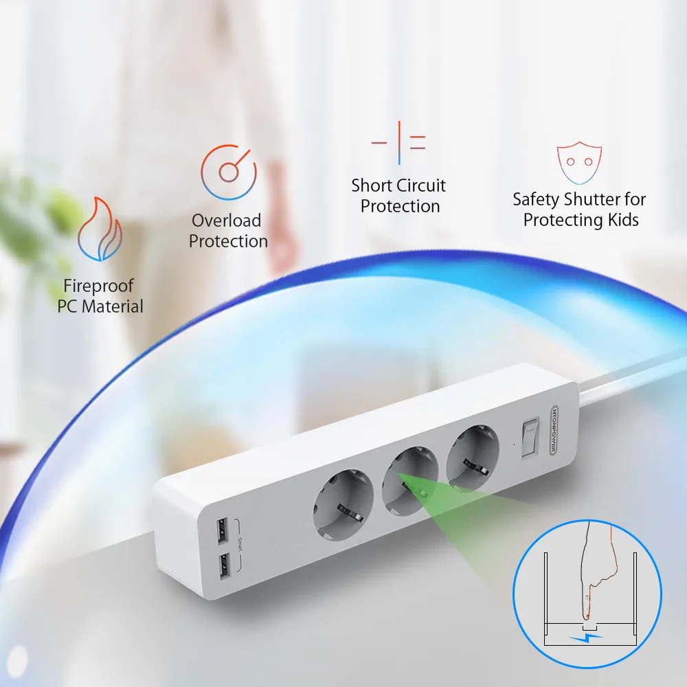 Koop NTONPOWER Smart Power Strip Contactdoos met Overspanningsbeveiliging EU Plug met Schakelaar Stopcontact Extension Socket voor Thuis   Kantoor bureau