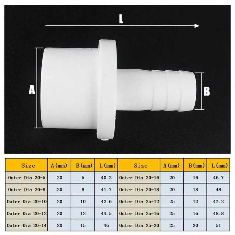 Standard 5pcs PVC 20 25mm To 5~20mm Pagoda Joints Garden Irrigation Fittings Water Pipe Connectors Aquarium Tank Tools Fountain Adapter DIY Tools Color : Outer Dia 20 14mm , Diameter : White 