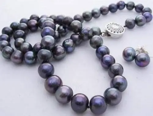 

AA++ Charming!8-9mm Black Tahitian Pearl Necklace Earring Set 18" (A0423)
