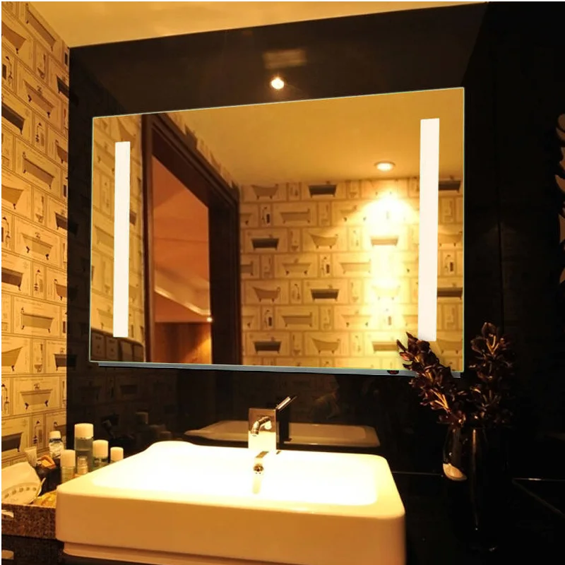 Прямоугольник светодиодный подсветкой с подсветкой Ванная комната зеркала с сенсорным экраном Сенсор переключатель