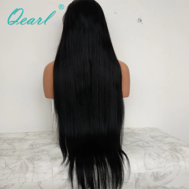 

#1 Jet Black Silky Straight Full Lace Wigs Human Hair with Baby Hair 130% Remy Hair Pre Plucked Middle Part Indian hair Qearl