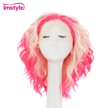 Imstyle короткие волнистые Омбре розовый блонд парик для женщин два тона синтетический парик Термостойкое волокно 14 дюймов Косплей