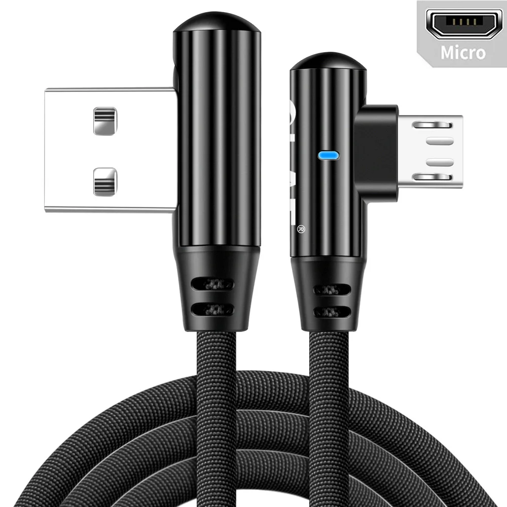 Олаф 90 градусов Micro USB кабель 2.4A Быстрая зарядка кабель для samsung S7 Xiaomi Redmi Note 7 5Pro 4X Android Microusb телефонные кабели - Цвет: Black