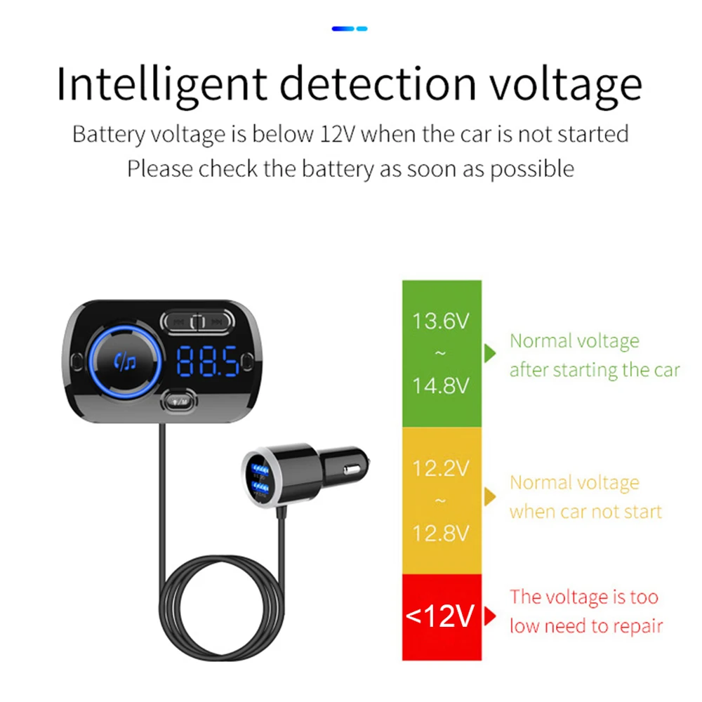 Fm-передатчик Bluetooth V5.0 Авто беспроводной радио Автомобильное зарядное устройство адаптер MP3 с QC3.0 Зарядка Поддержка USB TF карта окружающий светильник