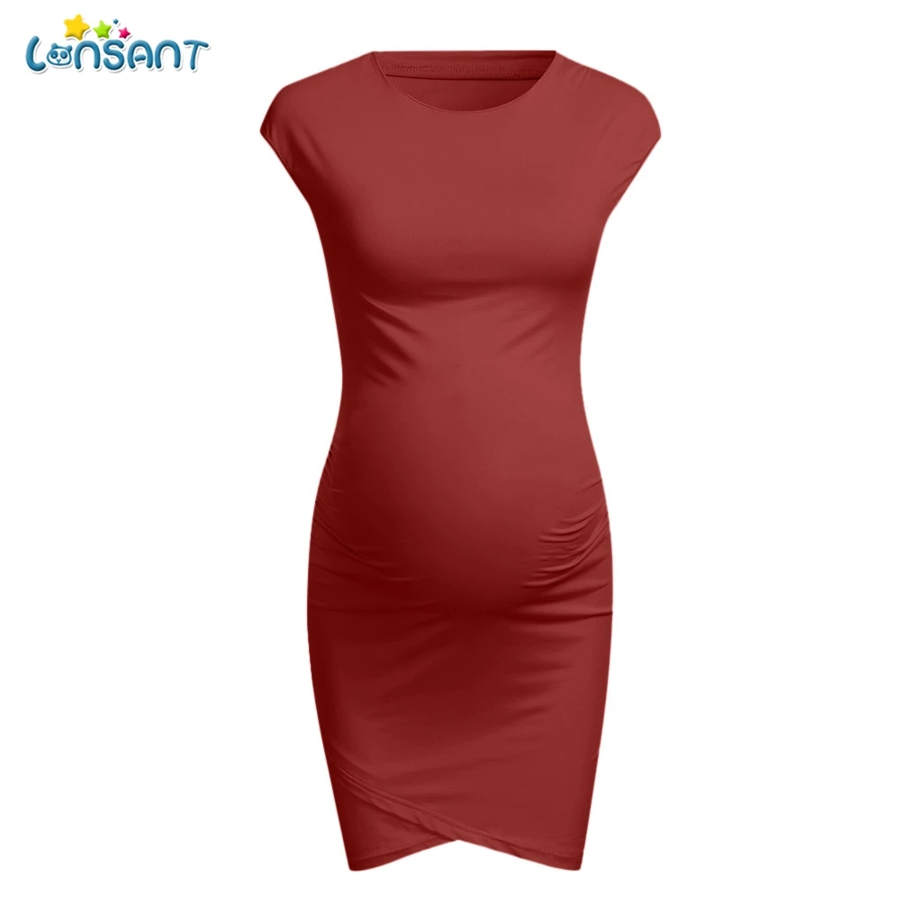 

LONSANT Maternity Sleeveless Dresses Comfortable Solid O-neck Pregnancy Dresses Pregnant Midi Sundress Dress For Women Clothing