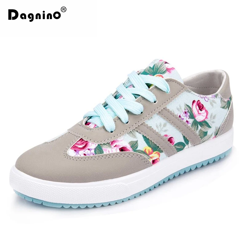 

DAGNINO 2018 New Flower Printed Casual Shoes Women Canvas Shoes Tenis Feminino Fashion Flat Sneakers Footwears Plus Size 35-42