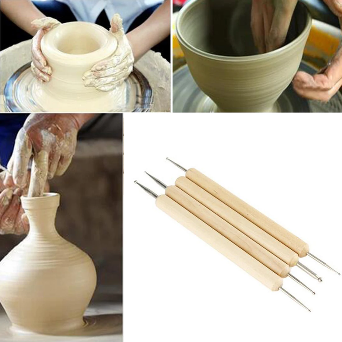 4Pcs Ball Stylus Polymer Clay Pottery Ceramics Sculpting Modeling Tools Set