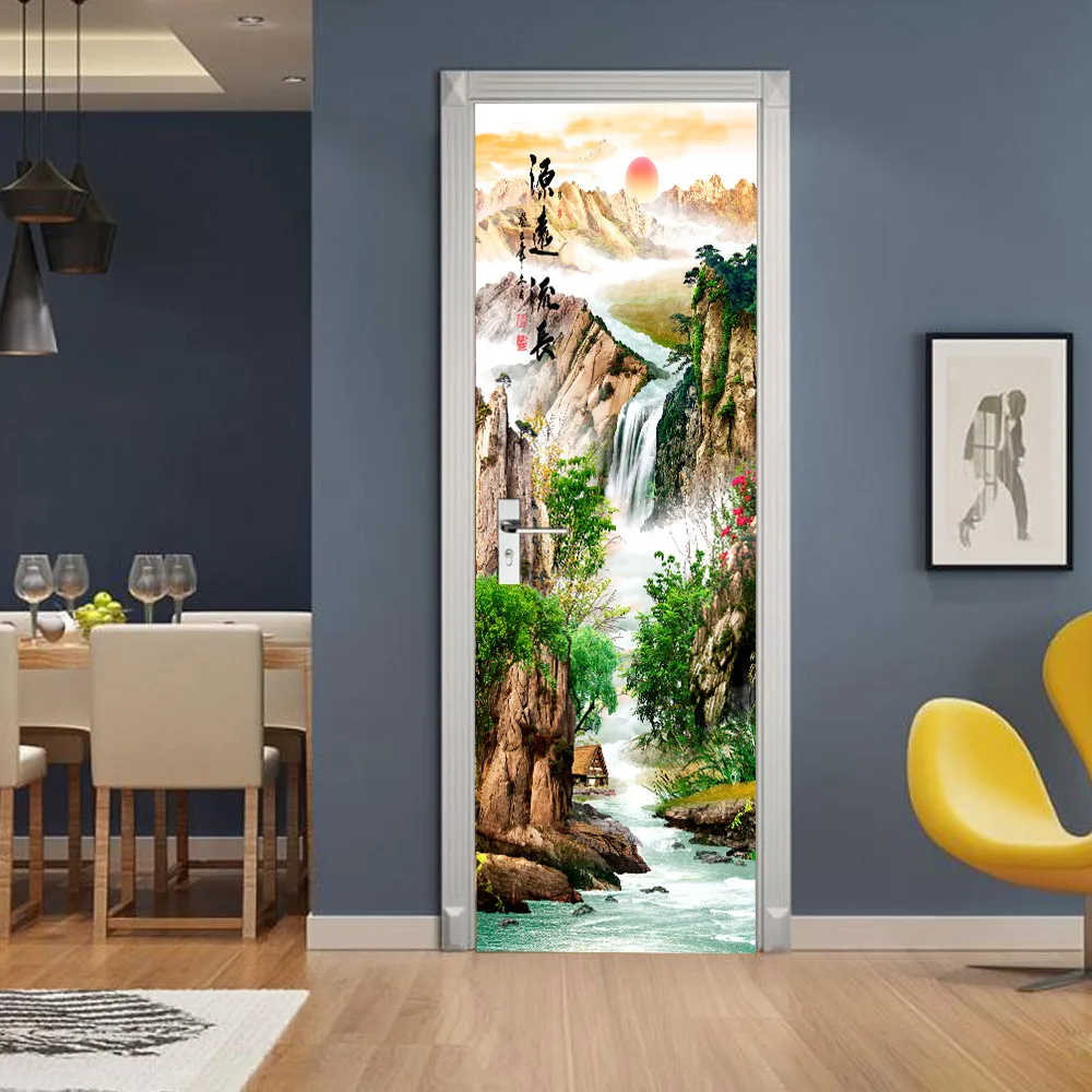 3D Древний восходящий Солнечный стикер двери DIY фрески самоклеющиеся обои съемный водонепроницаемый плакат стикер s наклейки для домашнего декора