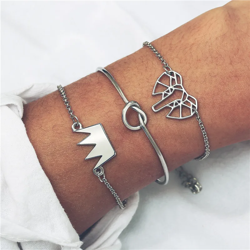 

Trendy Crown Elephant Charm Bracelets For Women Vintage Silver Color Chain Link Bracelet Set Statement Party Jewelry Wholesale