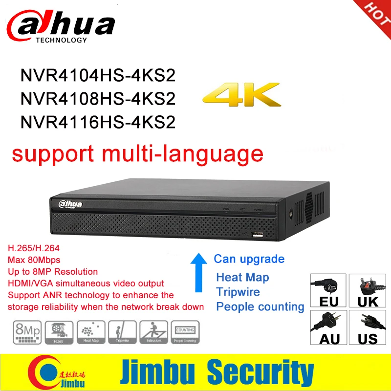 

Dahua NVR 4K Multi-languag Network Video Recorder NVR4104HS-4KS2 NVR4108HS-4KS2 NVR4116HS-4KS2 4CH 8CH 16CH 1U 4K&H.265/H.264