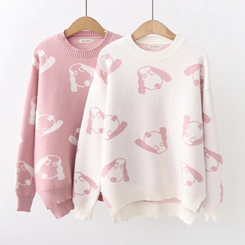 WYNNE GADIS Winter Vintage Thick Loose Jacquard Sweater Long Sleeve O-Neck Collar Knitted Pullovers for Women's Clothing | Женская