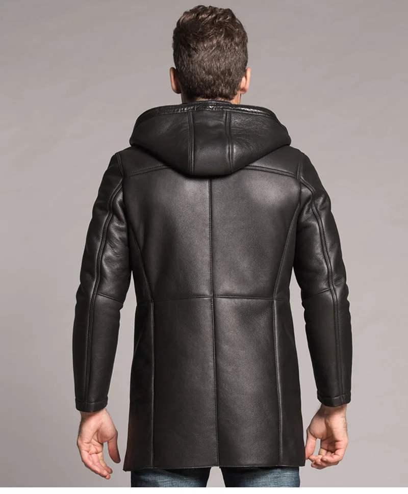 Новое мужское зимнее пальто из овечьей шерсти мужские теплые кожаные длинные пальто с капюшоном Роскошные Натуральная меховая Шуба для мужчин TJ11