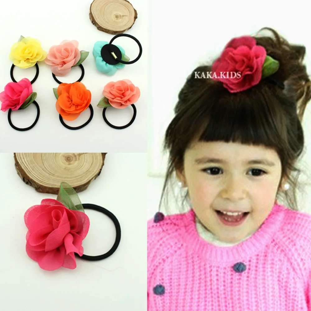 2016 new boutique flower babygirl rubber bands hair jewelry kids elastic hair flower band