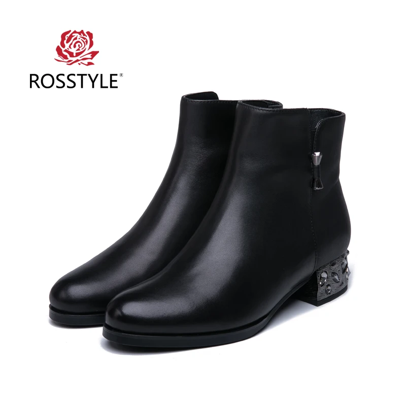 

ROSSTYLE Genuine Leather Sheepskin Women Boots Action Leather Winter Ankle Plush Boots High Diamond Heel Ladies Shoes Plus B3