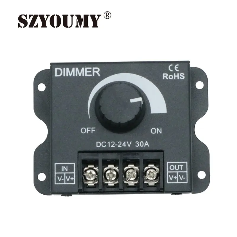 

SZYOUMY 30A LED Dimmer DC 12V 24V 360W Adjustable Brightness Lamp Bulb Strip Driver Single Color Light Power Supply Controller