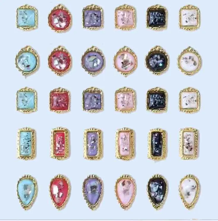 

New 100pcs metal base shell crystal gemstone high shinning resin drill nail art rhinestone charms 3D alloy nail art jewelry