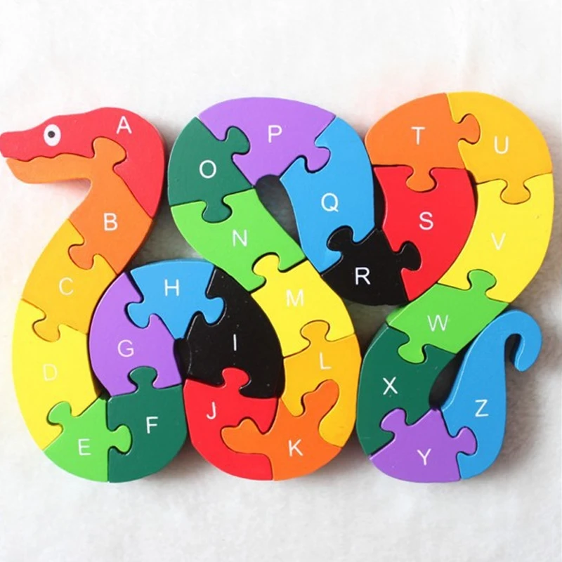 Hot 1Pcs Kids Puzzle Toys Children Learning Toys Puzzle English Alphanumeric Lovely Snake Shape