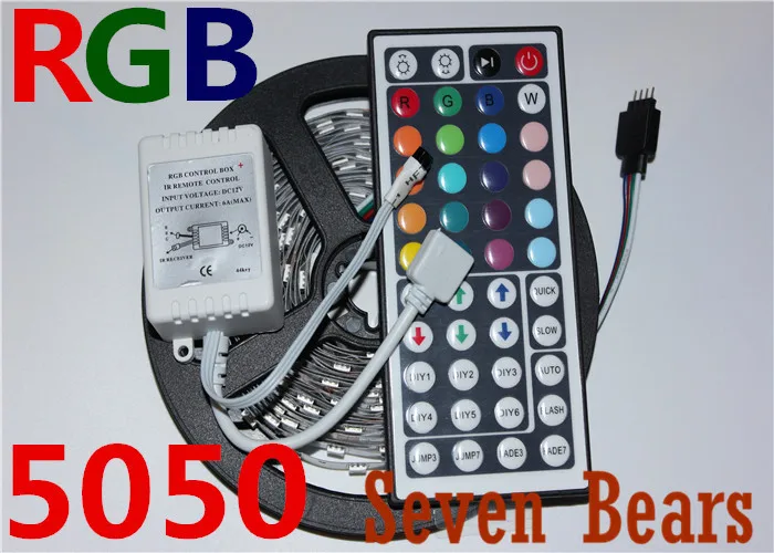 #cheap White PCB Board 5050 LED RGB Strip 5M IP20 Led Tape Non Waterproof 150LEDs Roll +44 keys IR Remote