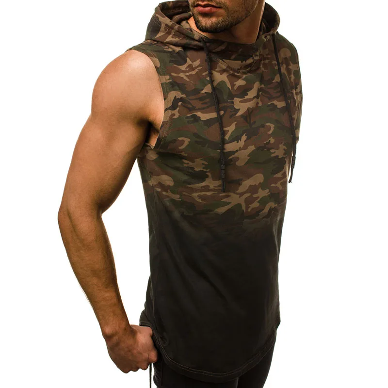 

2019 Bodybuilding Camouflage Print Men Tank Tops Gyms Fitness another Sleeveless Hoodies Man Hooded Vest Male Dropshipping