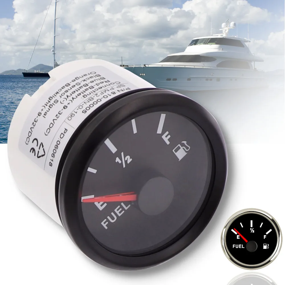 

12/24V 0-190 Ohms 240-33 Ohms Auto Digital Fuel Level Gauge 52mm Boat Fuel Level Gauge Marine Yacht Trim Tank Indicator DC 9~32V
