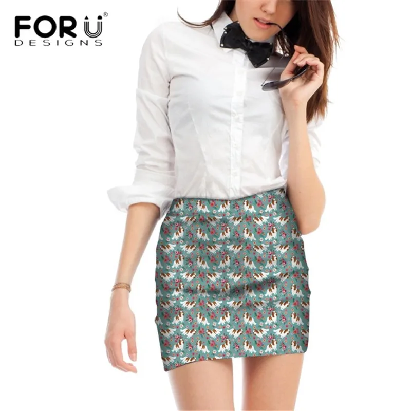 

FORUDESIGNS Cocker Spaniel Flower Printing Women Mini Skirts Ladies Cartoon Pattern Fashion Skirts for Females Cute Puppy Bottom