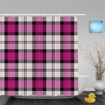 

Seamless Knitting Pattern Bathroom Shower Curtains Morden Pink White Grid Shower Curtain Waterproof Polyester Fabric With Hooks