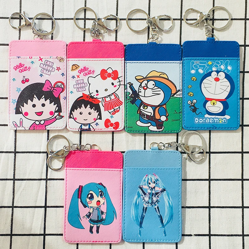 

IVYYE Hatsune Miku Doraemon Fashion Anime Card Holder PU Cartoon Credit Bags Coin Bus Cards Key chain Girls Gifts New