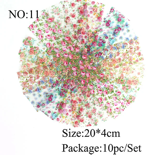 10 шт Голографическая фольга для ногтей, слайдер, набор дизайнов цветов, переводные наклейки для ногтей, цветочные принты, маникюрная наклейка, художественное украшение - Цвет: T-11