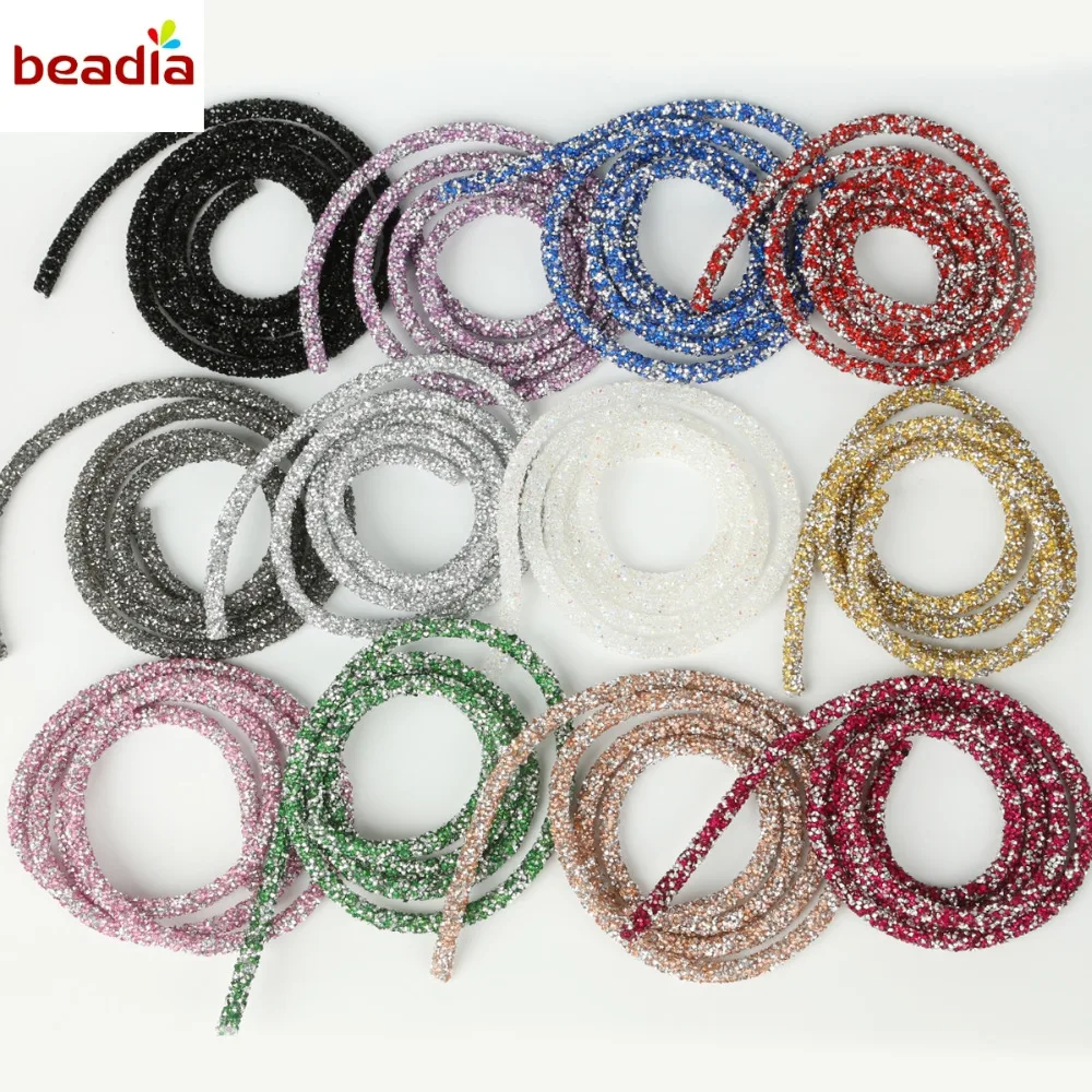 

Outside Dia 7mm 1m/lot Fashion Soft Tube Jewelry Cord Rope String with Resin Rhinestone For Jewelry Making Necklace Bracelet DIY