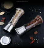 

Premium Salt and Pepper Grinder Set of 2-Brushed Stainless Steel Pepper Mill and Salt Mill Glass Body Salt and Pepper Shakers